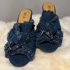 Women's Mia Denim Open Toed Mule with Block Heel